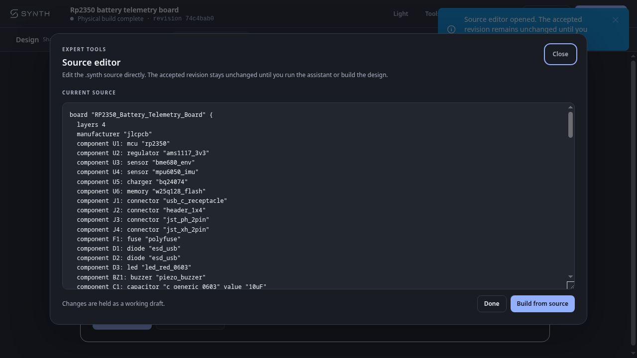The accepted Synth source in the source editor